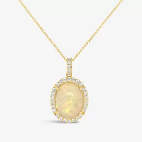 10.95CT Oval Shaped African Opal & Diamond Halo Necklace