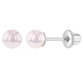 Children's Sterling Silver 4mm Pink Pearl Stud Earrings