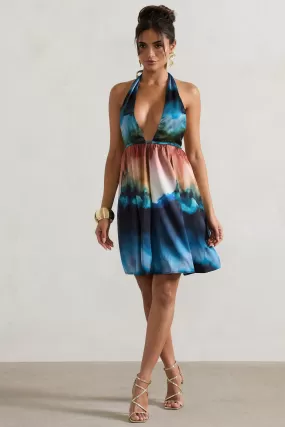 Naxos | Multi Blur Print Plunge-Neck Babydoll Mini Dress